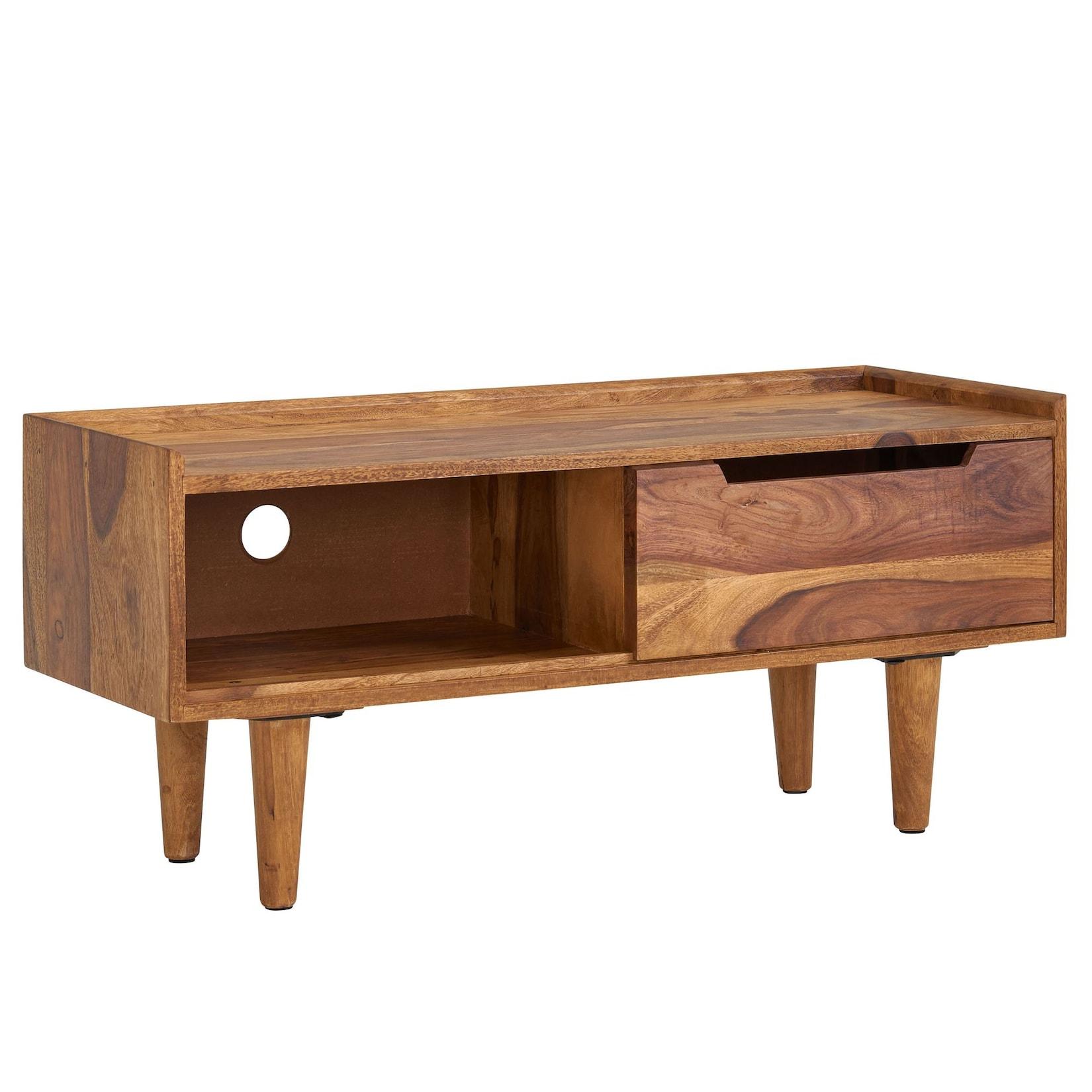 KADIMA DESIGN TV-Schrank Sheeshamholz, bis 50-Zoll, Schiebetür, 2 Fächer, Handarbeit