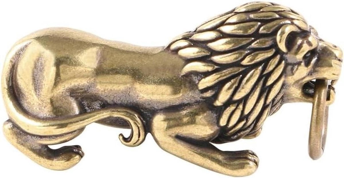 Bronzen Leeuw Sculptuur - Koperen Beeldje voor Woonkamer Decoratie - 1.8 x 3.8 cm
