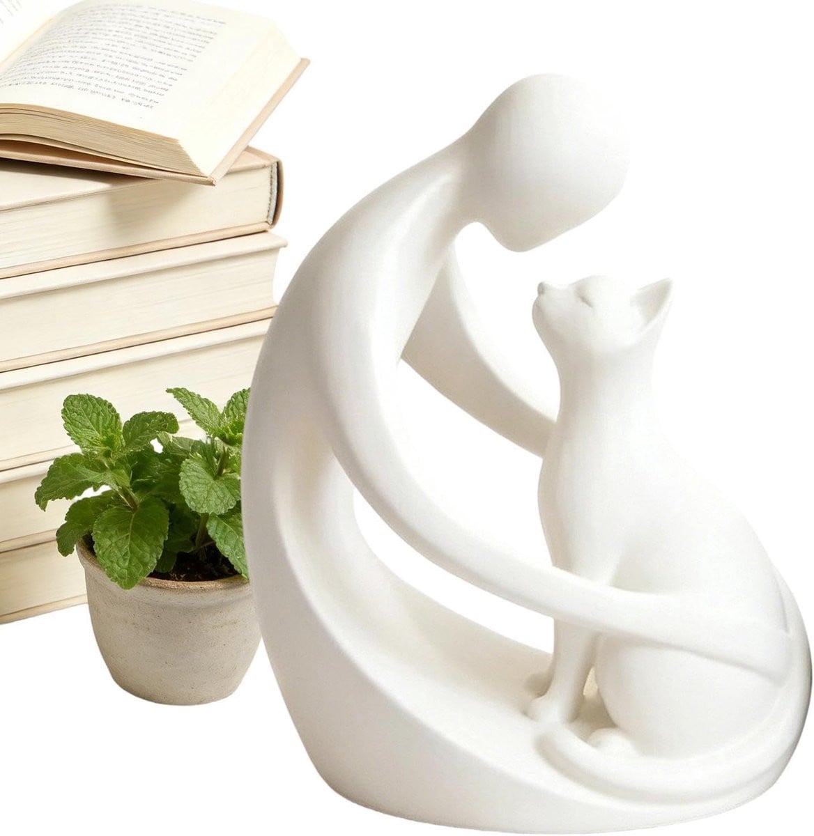 Kattenbeeld Decoratie Mens Kat Sculptuur 3D Print Kunst B/D/H: 11.5 x 7 x 11.5 cm