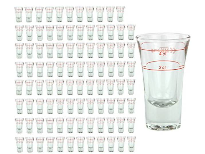 96er Set Schnapsglas DUBLINO mit Eichstrich, 2 cl + 4 cl in Einem, doppelt-geeichtes Spirituosenglas mit Füllstrich, Double Shot Glas, Stamper, hochglänzendes Markenglas, glasklar