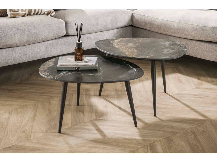 Couchtisch Marvella - 2er Set mit Keramikplatte in Steinoptik - Steinoptik - Luxusbetten24