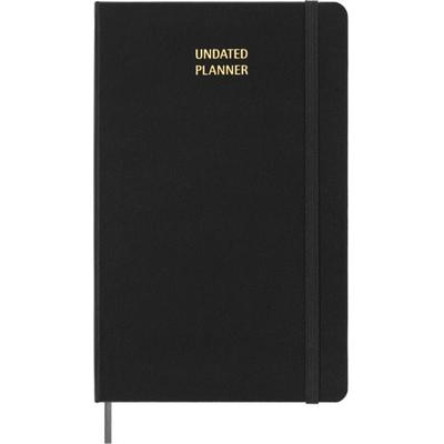 Moleskine undatierter Wochen Notizkalender, L/A5, 1 Wo = 1 Seite, Rechts linierte Seite, Fester Einband mit Textprägung gold, Schwarz