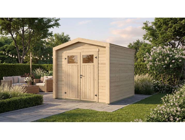 Gartenhaus WEKA Killarney , beige (naturbelassen), ohne Fußboden, ohne Dacheindeckung, Massivholz, Gartenhäuser, Gartenhaus, Doppeltür, 1/4 verglast