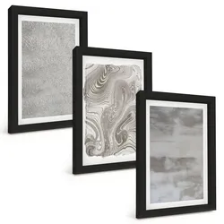 BILDER SET 3er Set - 20x30 cm Schwarzer Rahmen - Industrielle abstrakte Muster