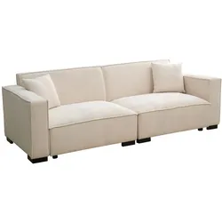 Oviala Business Gerades Sofa in Cord 3-Sitzer ecru