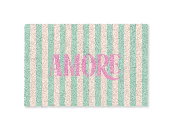 MuchoWow Fussmatte Rosa – Grün – Streifen – Amore 180x120 cm, Mintgrün, Kunststoff, Rechteckig, 180x0.4 cm, Teppiche und Böden, Schmutzfangmatten, Fußmatten