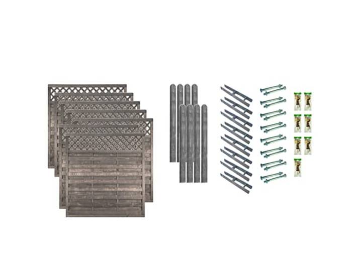 TETZNER & JENTZSCH Zäune Boston 5 I Sichtschutz Zaun 180 x 180 cm Grau I Gartenzaun aus Holz für den Sichtschutz I Zaun mit Lamellenwand I Gartenzaun Komplettset mit Trennwand für den Windschutz