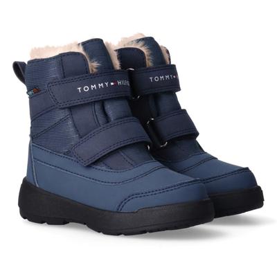 Winterboots TOMMY HILFIGER, Mädchen, Gr. 34, Warmfutter, blau, Lederimitat, Textil, Schuhe Winterboots, Klettboots, Stiefel mit wasserabweisender TEX-Ausstattung