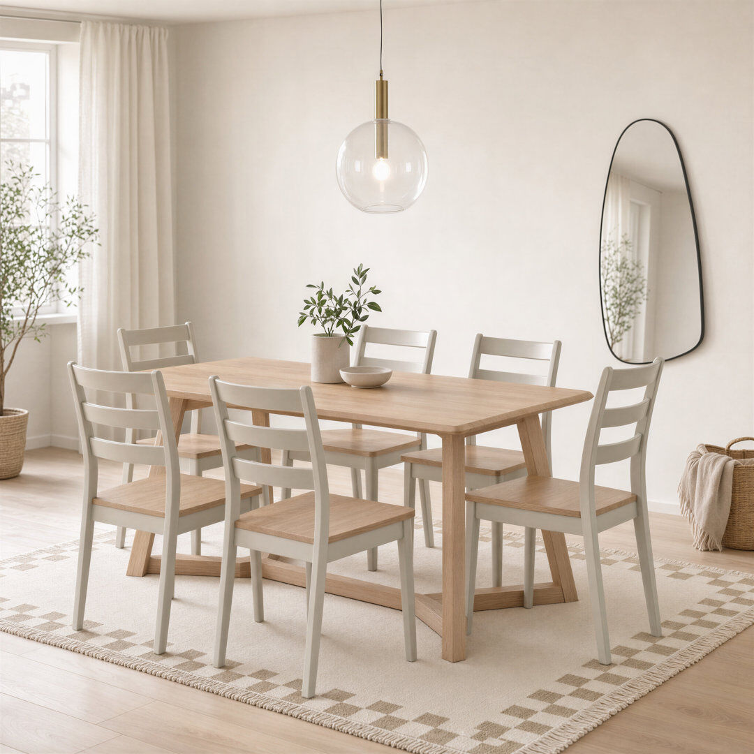 Canora Grey Beda Rectangular Rubberwood Dining Table With Drea Chairs - Farmhouse Style White/Grey