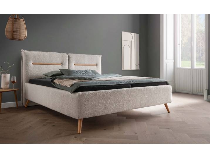 Polsterbett verschiedene Breiten 'Bordeaux III' Wildeiche Stoff beige