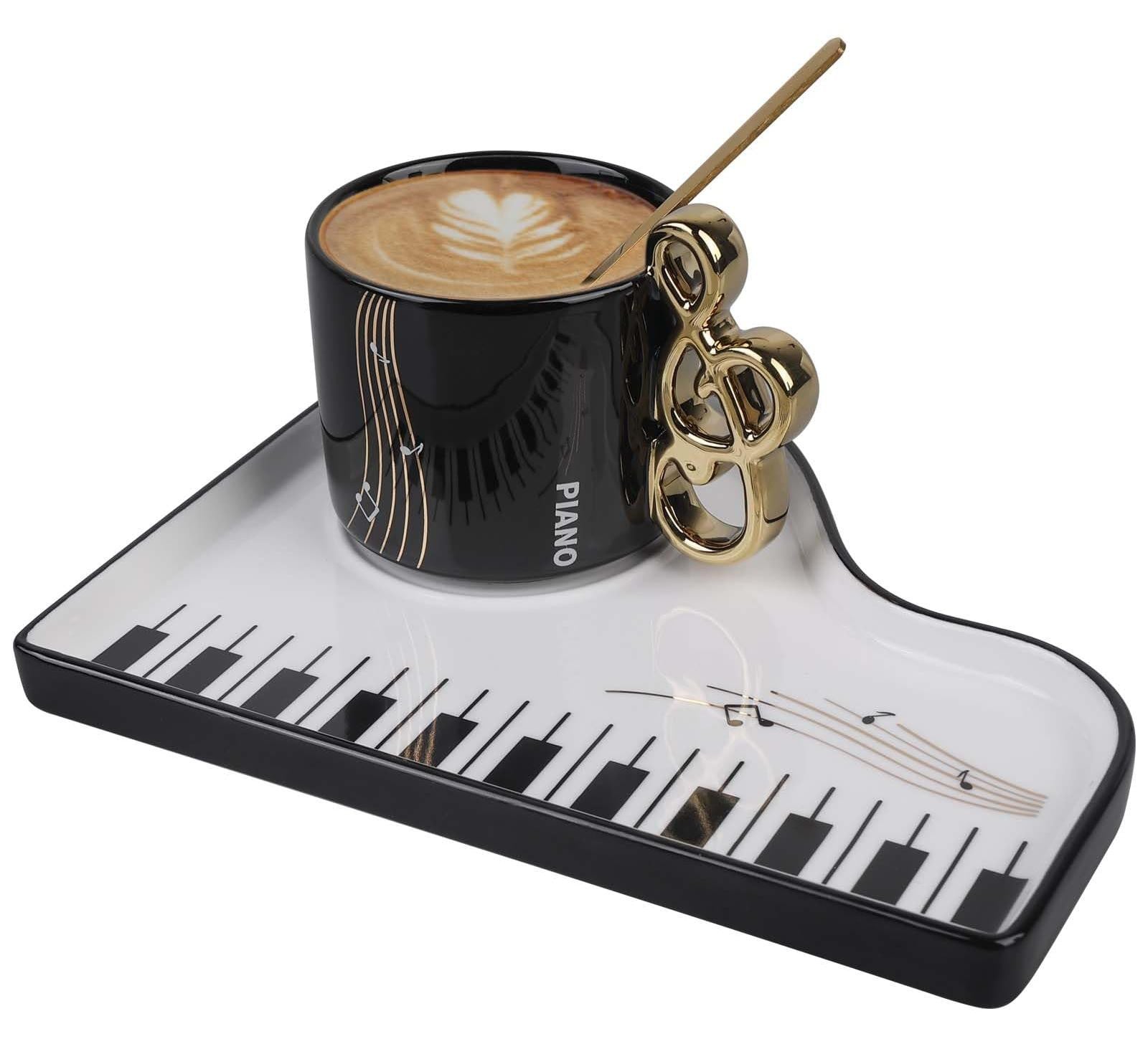Dripio Koffiekopjes-set met pianomotiv, 200 ml, keramiek