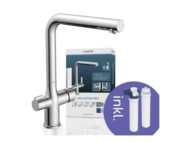 Schütte Spültischarmatur AQUASTAR PRO mit Filtersystem für Trinkwasser, praktische Cold-Start-Funktion