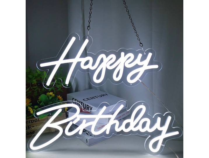Enseigne au néon joyeux anniversaire 45-76cm, taille personnalisée avec néon LED en Silicone à intensité variable et support en acrylique transparent, lumières de fête d'anniversaire