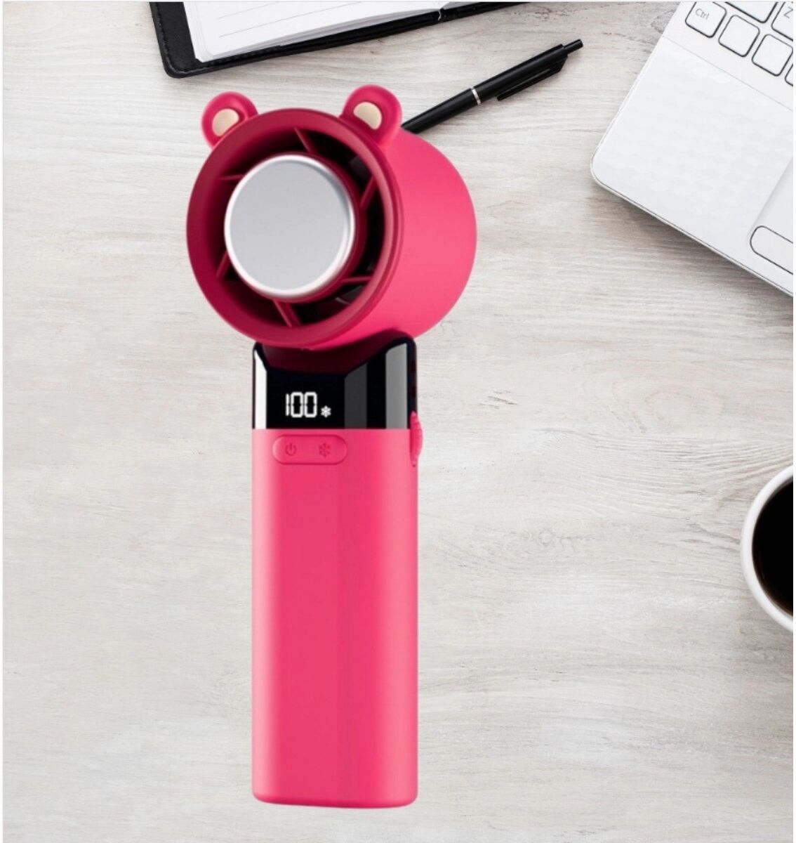 INF Tragbarer Mini-USB-Ventilator WY-F23 mit Peltier-Kühlung, LCD-Display, faltbar und stufenloser Geschwindigkeit Rot