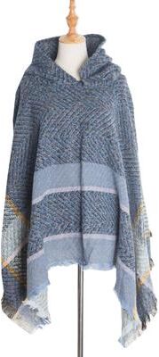 Sparkle Elegant Autumn Winter Fishbone Pattern Womens Hooded Cape Pullover Poncho Black Cloak, Cozy Fashion Poncho For Ladies 8