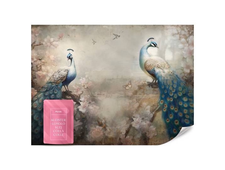 FOTOTAPETE Abstrakte Pfauen Blumen Beton Vintage 200x140