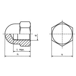 TOOLCRAFT M6 D1587-STAHL:A2K 194789 Sechskant-Hutmuttern M6 DIN 1587 Stahl verzinkt 10 St.