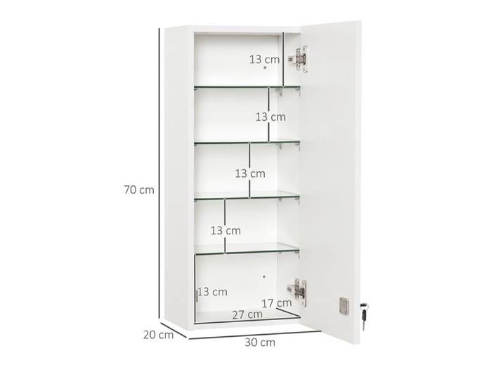 Kleankin Armoire à médicaments Armoire suspendue verrouillable réglable pour croix de premiers secours idéale pour la maison & le b