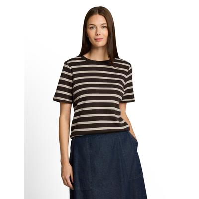 Kurzarmshirt TOM TAILOR, Damen, Gr. 3XL, braun (braun beige), Jersey, Obermaterial: 100% Baumwolle, gestreift, normal hüftbedeckend, Rundhals, abgesteppte Kante, Shirts, Sommershirt mit Prints und Rundhals