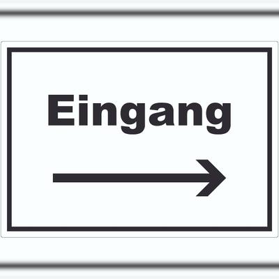 HB-Druck Eingang Aufkleber mit Text und Richtungspfeil rechts Zugang Eintritt waagerecht A5 (148x210mm)