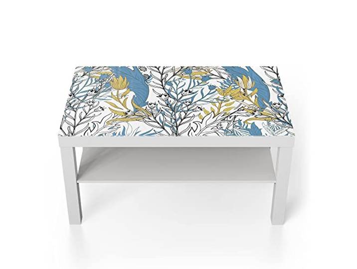 DEQORI Glastisch weiß groß 90x50 cm Motiv Detailreiche Gewächse ausgefallener Beistelltisch aus Glas Hochglanz Couchtisch fürs Wohnzimmer moderner Couch Tisch mit Design