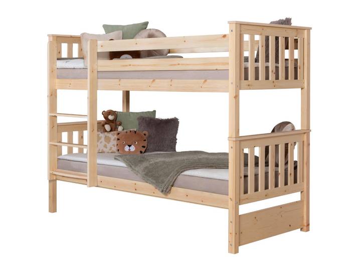 Etagenbett, Beige, 90x200 cm, Massivholz, Mit Leiter & Absturzsicherung, MID.YOU