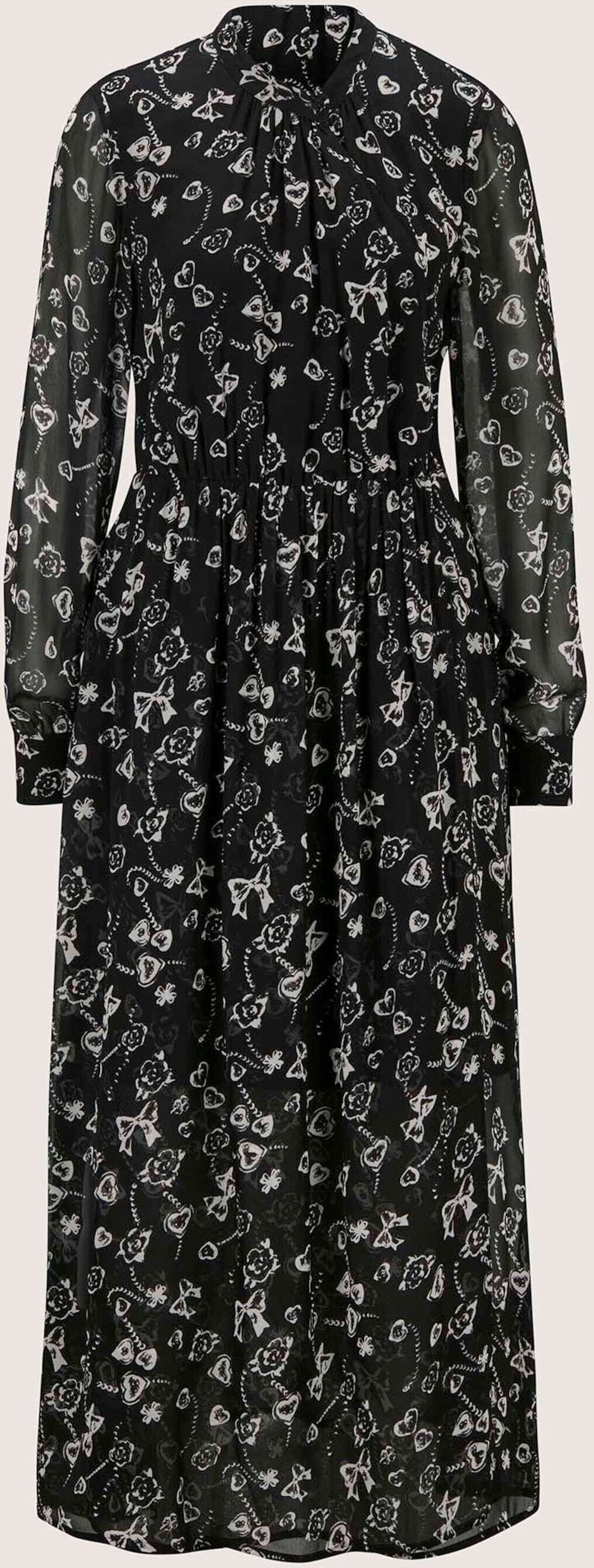 Maxikleid MADELEINE "Kleid Maxikleid in Wickeloptik", Damen, Gr. 38, N-Gr, schwarz (schwarz, perlweiß), Modern, comfort fit, V-Ausschnitt, Kleider Maxikleid