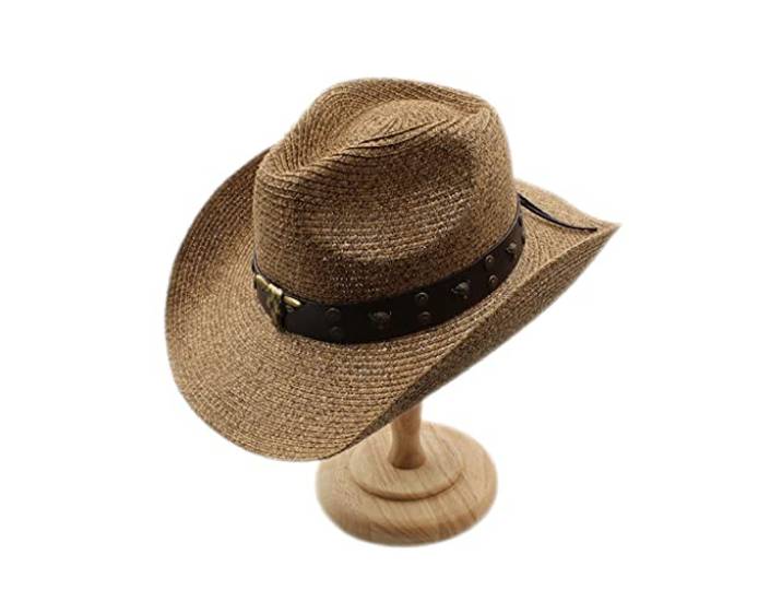 Herren Cowboyhut Jazz Strandhut Westernhut Cowboy Strohhut Hut mit breiter Krempe Frühling und Herbst (Color : A, Size : 56-58cm)