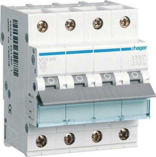 Hager MCN640 stroomonderbreker, 3-polig + N, C40A, 6kA