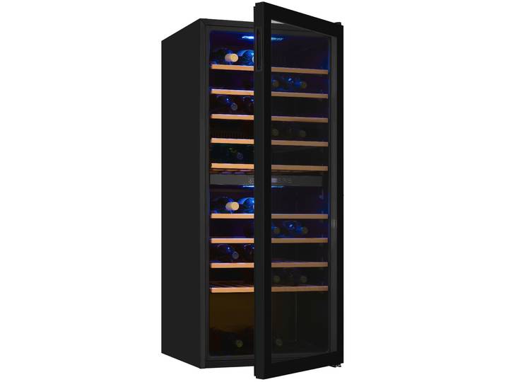 EXQUISIT Weinkühlschrank WS2-114-GTE-160G , Energieeffizienz: G, schwarz, B:55,2cm H:129cm T:57,5cm, Weinkühlschränke, Für Weinliebhaber - stilvoll & perfekt temperiert für 114 Flaschen, Weinkühlschrank