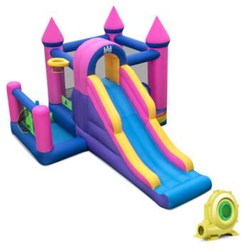 Costway 7-in-1 Kids Inflatable Bounce House with Long Slide and 735W Blower