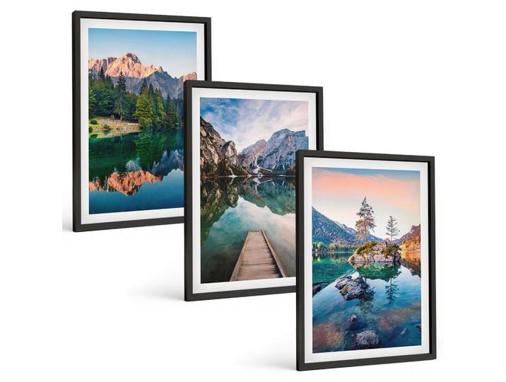 Tulup Bilder SET 3er Set - 40x60 cm Schwarzer Rahmen - Spiegelung des Waldes in Bergseen, Kunststoff, Rechteckig, 40x60 cm, Fotografie, Bilder & Rahmen, Bilder