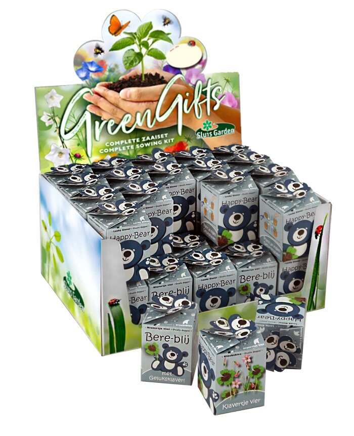Greengift Happy Bear blauw in showdoos