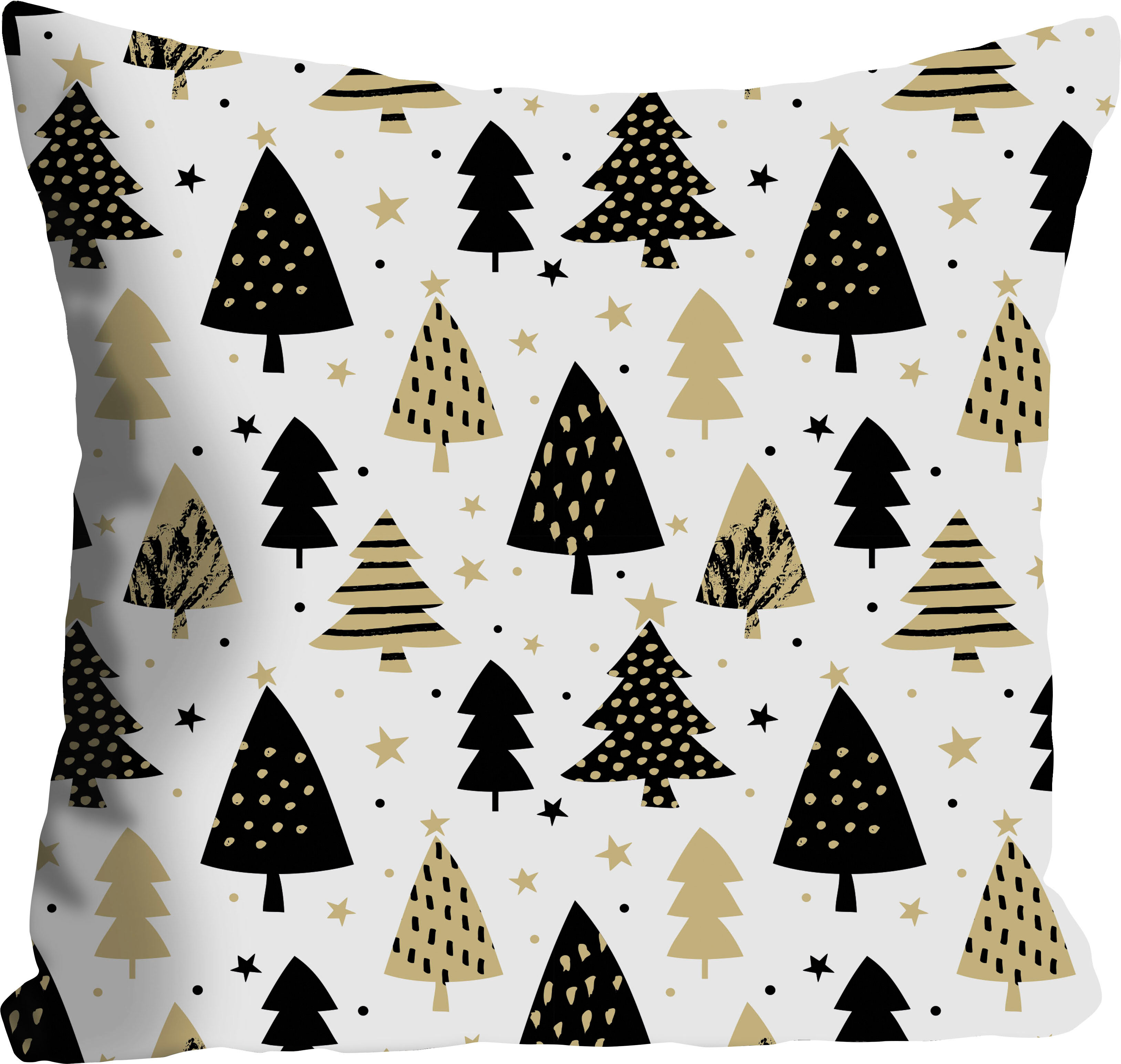 Dekokissen QUEENCE "Celine", bunt (braun, goldfarben, bedruckt), B:40cm L:40cm, Polyester, Dekokissen_Sitzkissen_Kissenhüllen, Dekokissen, Kissenhülle,Tannenbäume,Weihnachtsmotiv,Winterlich,Festlich braun, goldfarben, bedruckt B/L: 40cm x 40cm, 1 Stk.