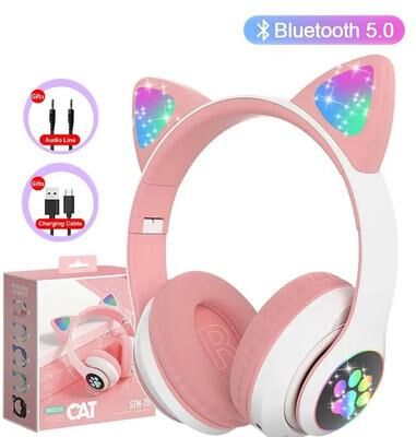 Uplifted Goods LED Cat Ear Wireless Headphones With Microphone pink