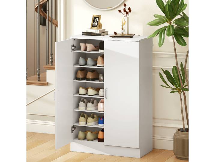 HOMCOM Armoire à Chaussures 2 Portes Bois Naturel 6 Étagères