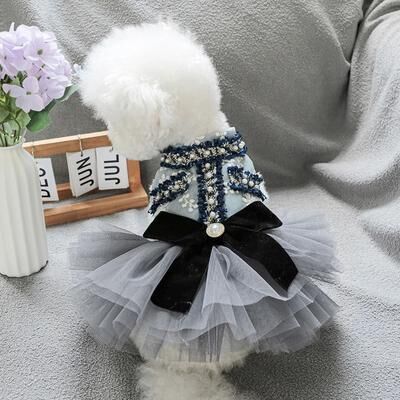 Uplifted Goods Cozy Grey Blue Princess Pet Dress For Autumn And Winter pet Wedding Dress m