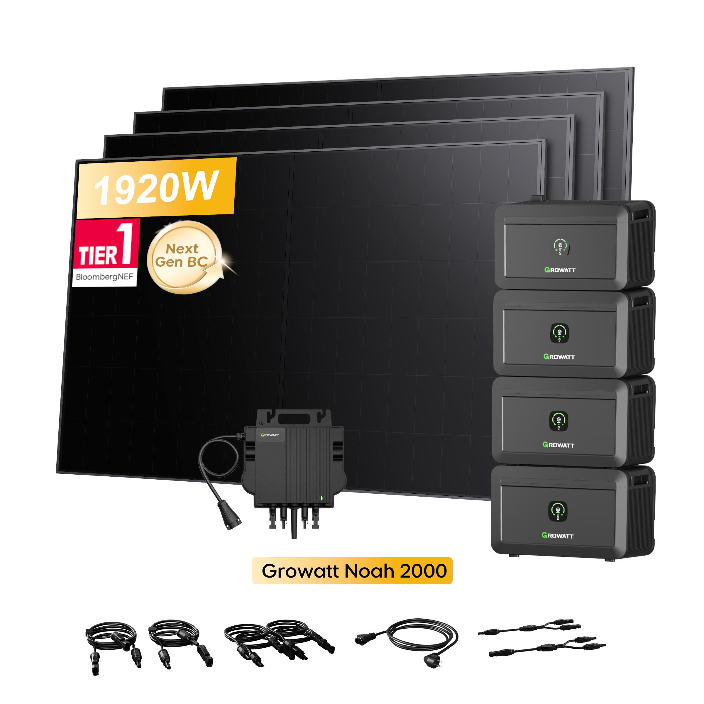 Powerness Balkonkraftwerk mit Speicher 8192Wh 4x NOAH 2000 Speicher mit 800W Wechselrichter und 1920W Full Black Bifazial Solarmodule 0% VAT