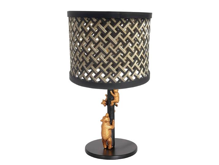 Tischleuchte Animaux Typ B Ø 20cm Gold/Schwarz Material: Metall, Holz teilmassiv Metallart: Aluminium Oberfläche Holz: Geölt Oberfläche Metall: