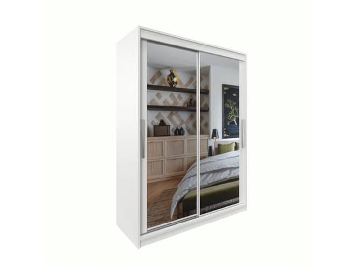 Easy4You White Series Schwebetürenschrank mit Spiegel, 120 cm, Breite 100/120/150/180/200 cm, Möbel für Schlafzimmer, Wohnzimmer, Kleiderschrank mit Aufhängeschiene