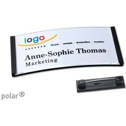 10 Namensschild mit Nadel polar® schwarz | 65 x 30 mm, Kunststoff