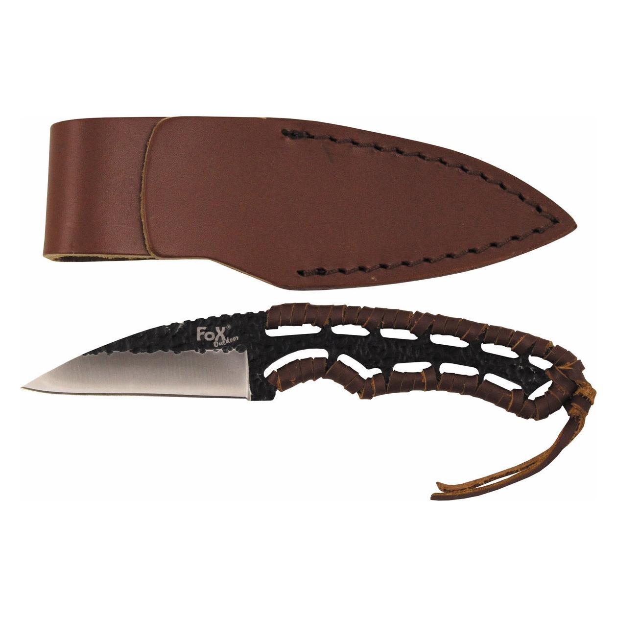 Mfh FoxOutdoor Messer, "Büffel II", Griff mit Lederband, Strukturklinge (7.50 cm) (34326637)