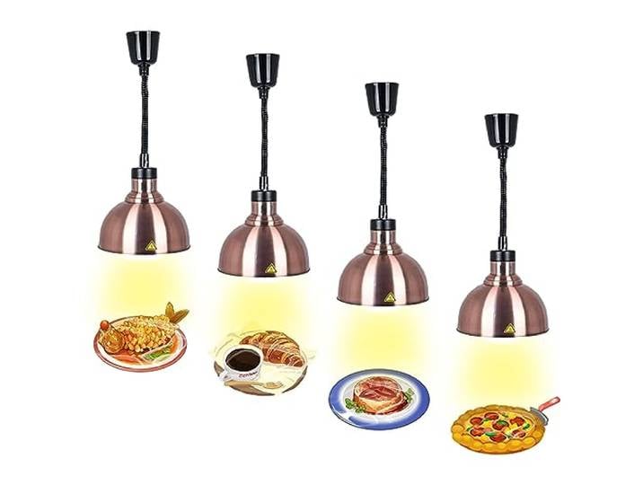 VFDZ Wärmelampe Küche Gastro, Hängende Speisenwärmer Lampe Einziehbar Wärmelampen für Speisen Buffet mit 250W Glühbirne, Lebensmittel Wärmelampe für Küche und Buffets Esszimmer