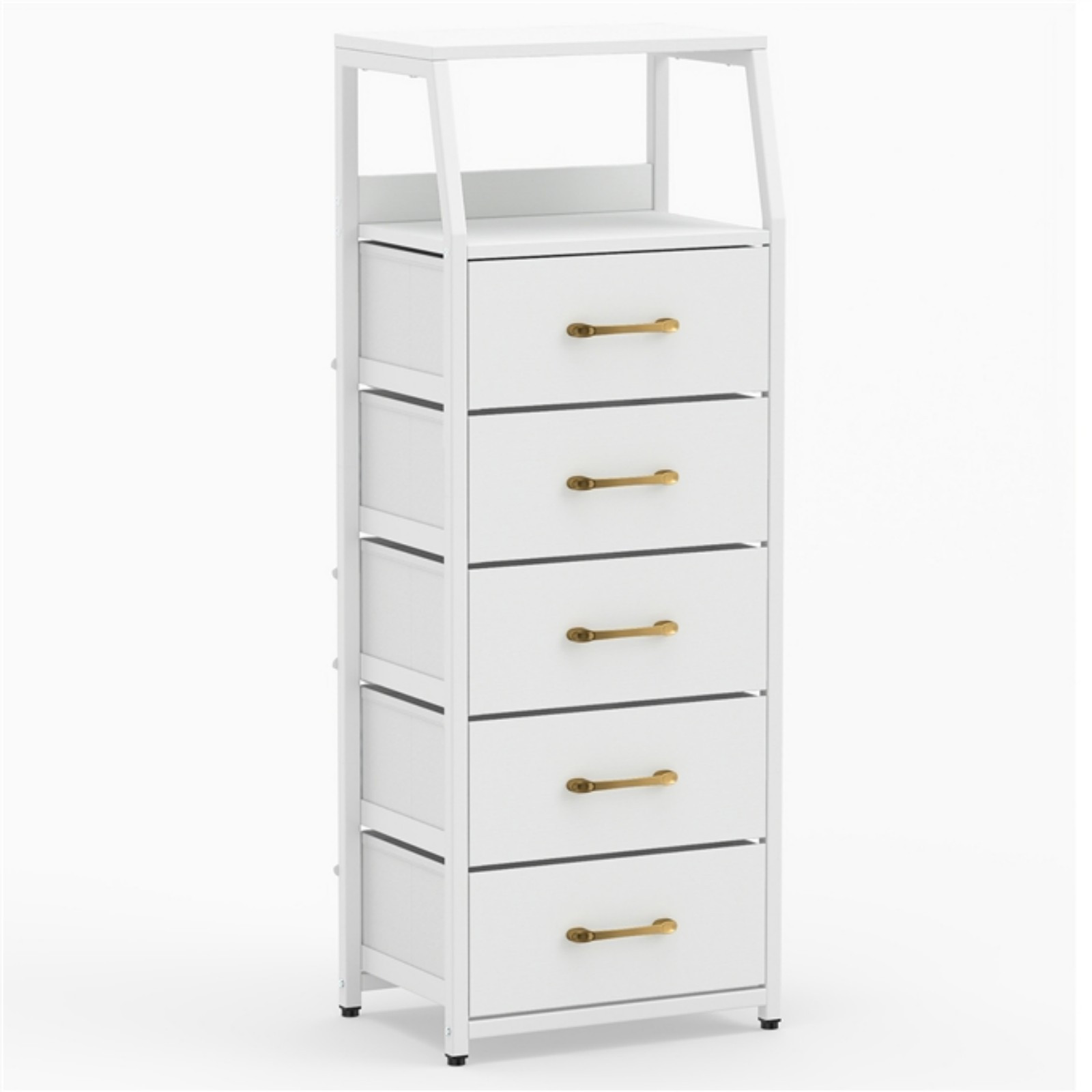 Costway Moderne Ladekast met 5 Stoffen Lades in Wit voor Slaapkamer, Gang of Woonkamer