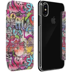 Akashi Flip-Schutzhülle mit Kartenfach für Apple iPhone X – – Graffiti (Apple iPhone X), Smartphone Hülle, Mehrfarbig