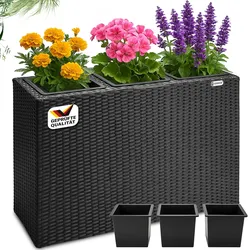 Casaria Deuba Poly Rattan Blumentopf Wasserabfluss Innentöpfe Schwarz