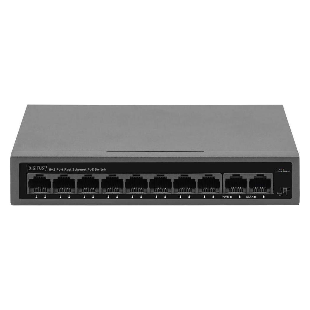 Digitus 8+2 Port FE PoE Switch 8 Port PoE 802.3at, 10/100 Mbps (10 Ports) (DN-95354)