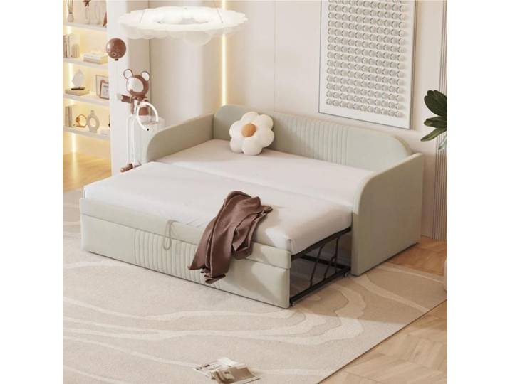 Lit Gigogne 90/180x190 cm Canapé-lit extensible Lit rembourré Lit banquette Beige