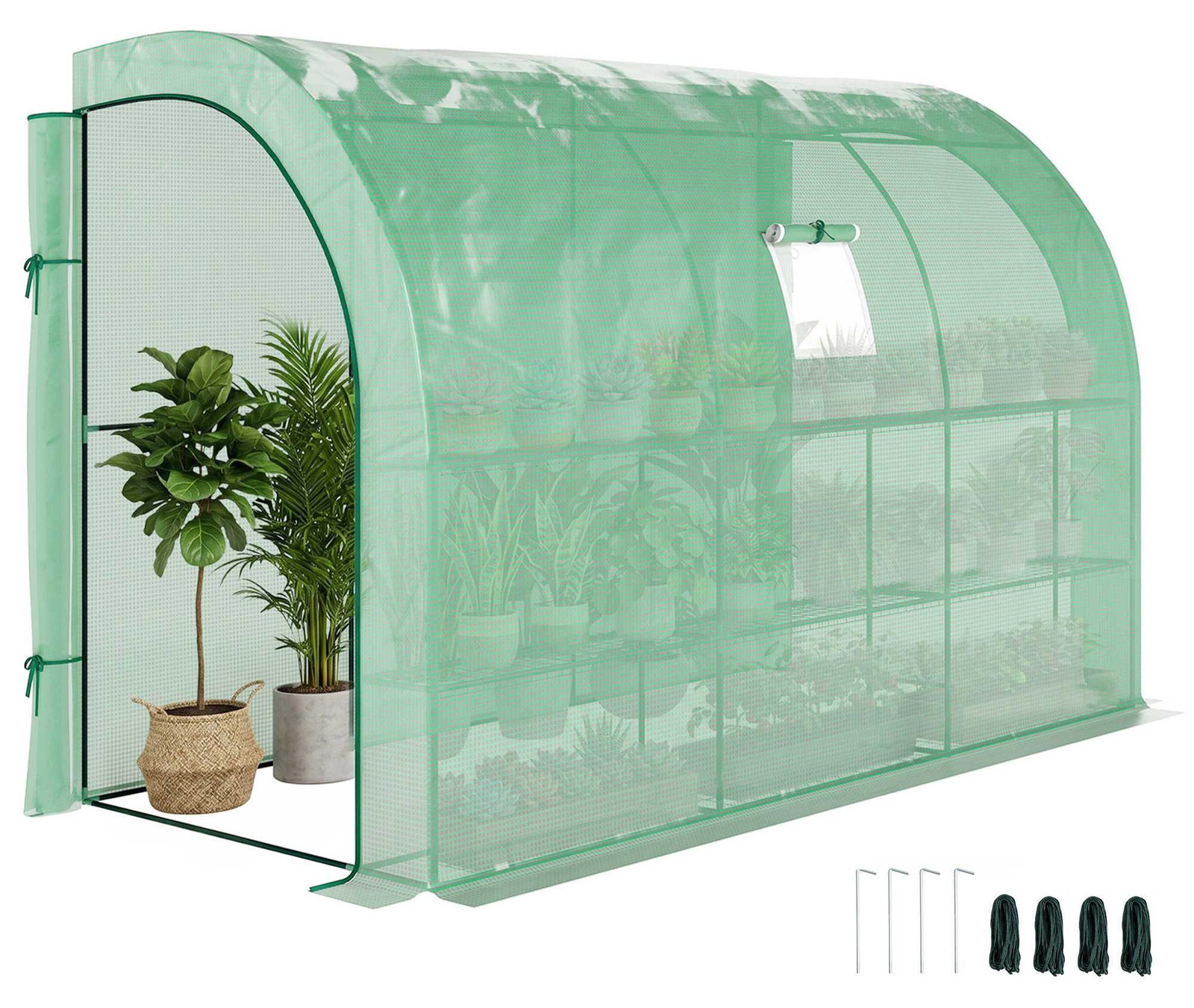 MH Handel GmbH Tuinkas met UV-bestendige plastic afdekking, 3 verdiepingen en deuren met ritssluiting, groen