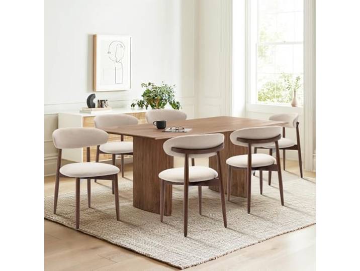 COLAMY Küchenstuhl Esszimmerstühle 6er Set, Moderne Polsterstuhl Essstühle mit Fester Rückenlehne, Stoff Esszimmerstühl mit Holzbein für Esszimmer, Küche, Restaurant, Beige
